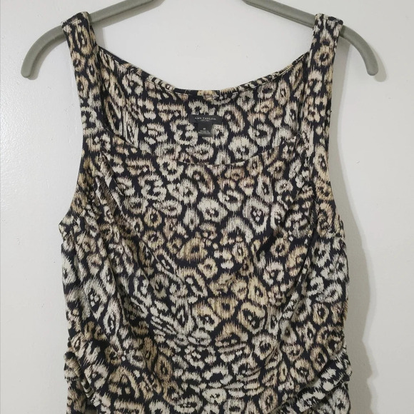 ANN TAYLOR Sleeveless Square Neck Leopard Fitted Knee Length Dress, Ruched Sides - Picture 6 of 15
